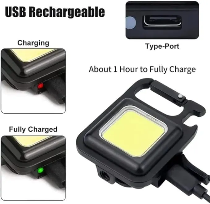 10 Pack COB Mini LED Flashlight Keychain Light, Multifunctional Portable Bright Small EDC Rechargeable LED Flash Light, USB Charging Work Lights for Camping, Outdoor, Fishing, Emergencies