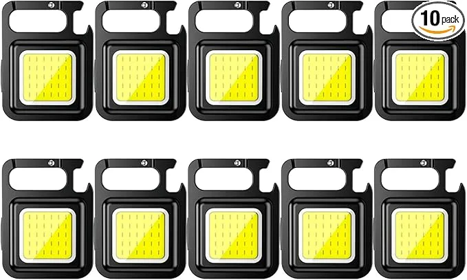 10 Pack COB Mini LED Flashlight Keychain Light, Multifunctional Portable Bright Small EDC Rechargeable LED Flash Light, USB Charging Work Lights for Camping, Outdoor, Fishing, Emergencies
