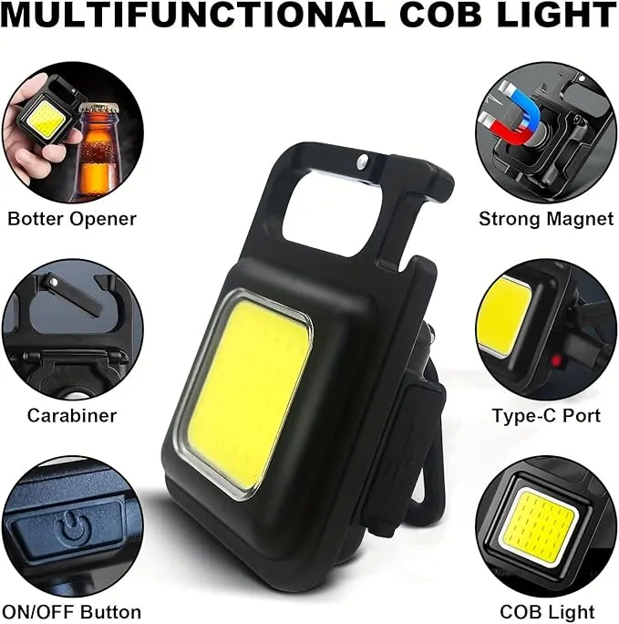 10 Pack COB Mini LED Flashlight Keychain Light, Multifunctional Portable Bright Small EDC Rechargeable LED Flash Light, USB Charging Work Lights for Camping, Outdoor, Fishing, Emergencies