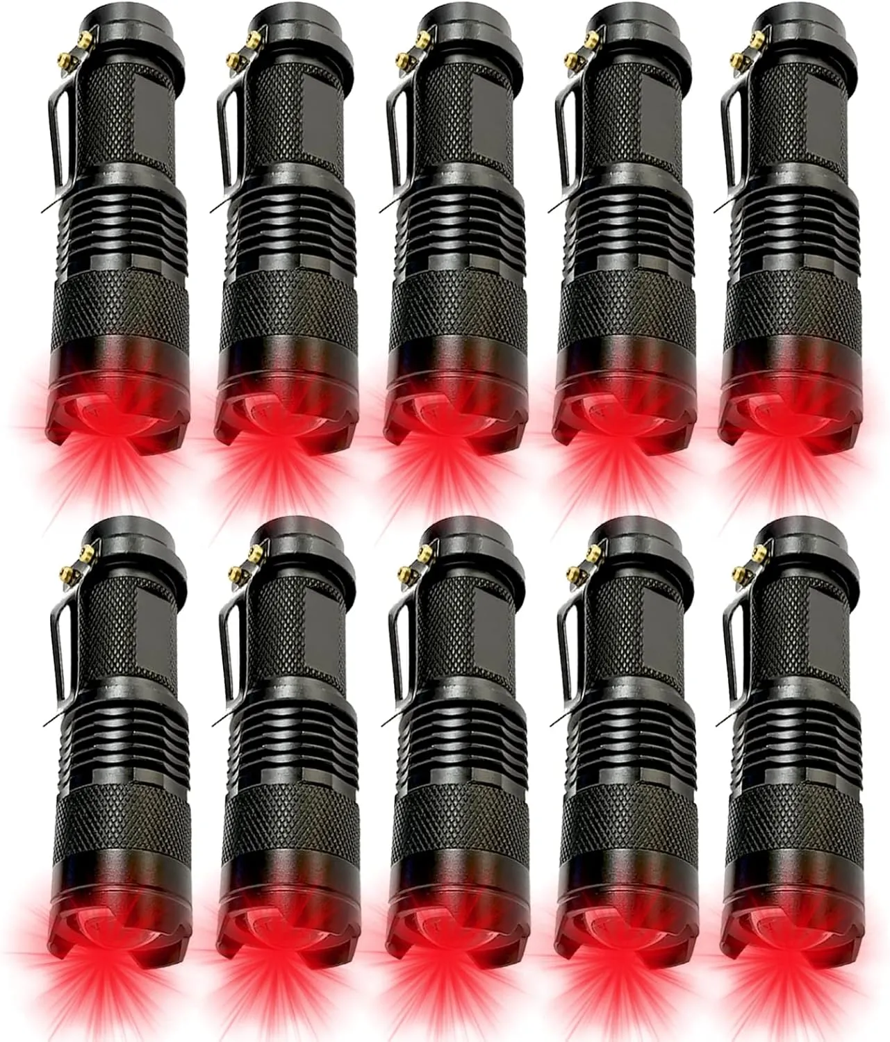 10 Pack Red Light Flashlight Single Mode Red Light Torch with Clip Zoomable Red Flashlight for Hunting Astronomy Aviation Night Observation