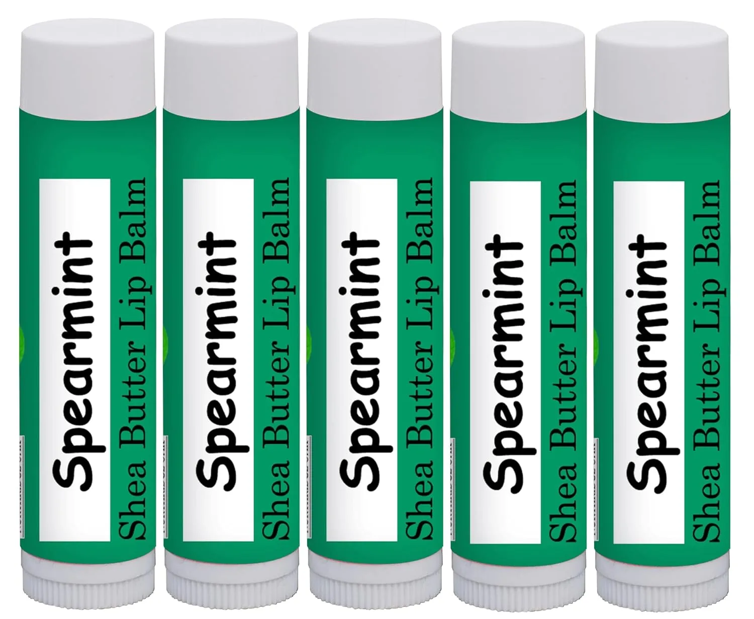 100% All Natural Lip Balm - Beeswax, Shea Butter, Coconut Oil, Vitamin E and Pure Essential Oils - 7 Different Options to Choose From (Spearmint 5 Pack)