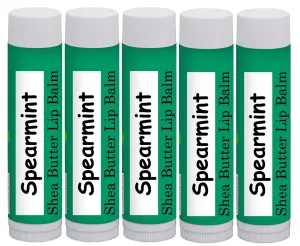 100% All Natural Lip Balm - Beeswax, Shea Butter, Coconut Oil, Vitamin E and Pure Essential Oils - 7 Different Options to Choose From (Spearmint 5 Pack)