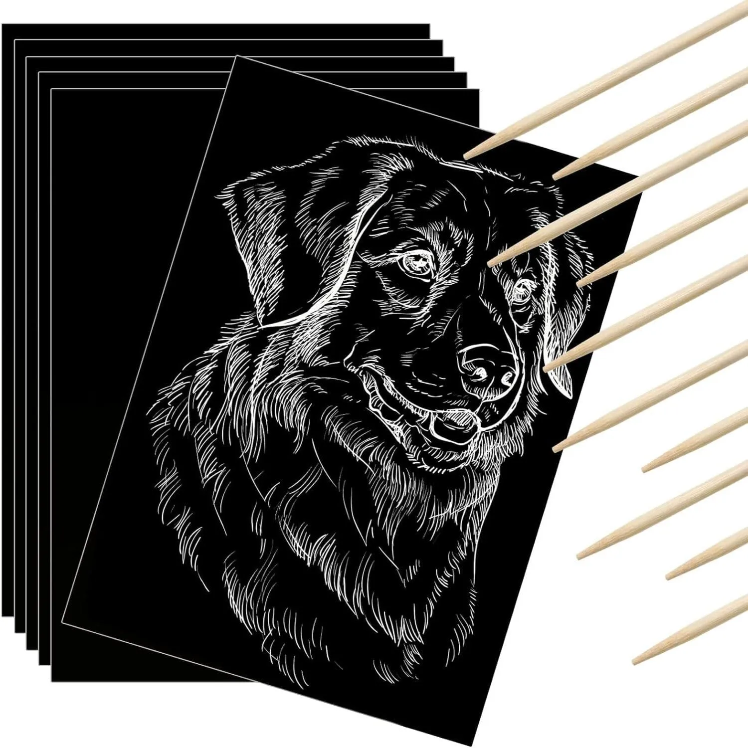 100 Pieces Scratch Paper Art Set Craft Kits Black Coated Scratchboard Black Scratch Off Paper with Wooden Stylus for Valentine‘s Day Gifts Birthday Party Supplies