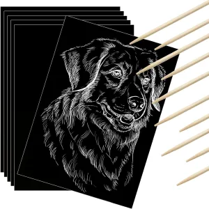 100 Pieces Scratch Paper Art Set Craft Kits Black Coated Scratchboard Black Scratch Off Paper with Wooden Stylus for Valentine‘s Day Gifts Birthday Party Supplies