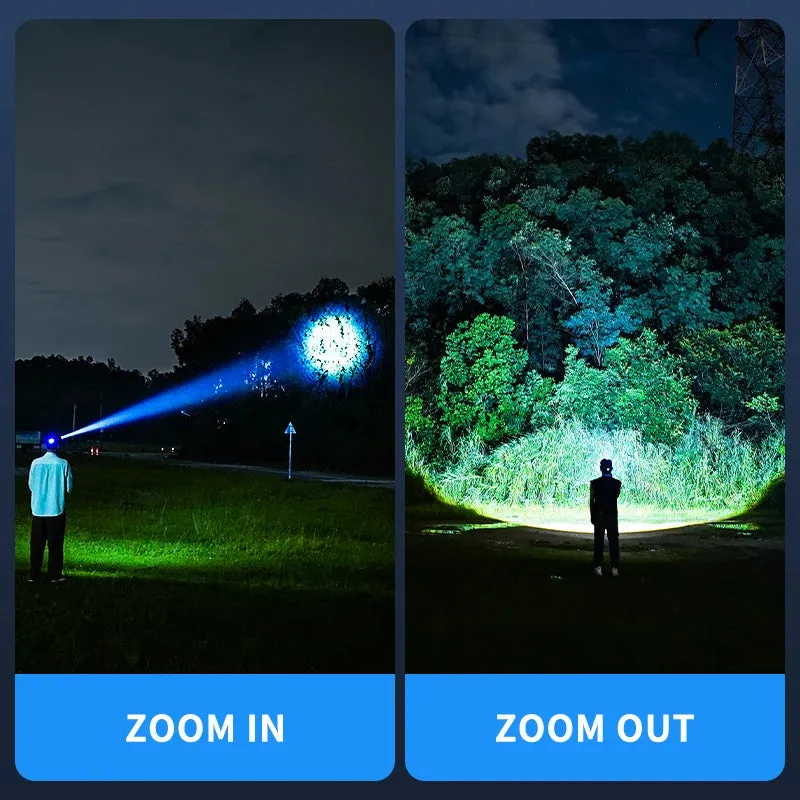 100000lumens M60 Laser Light 4 Lens Zoom Alloy Headlight Built-in 2Pcs Rechargeable Battery Waterproof Super Bright Long Range