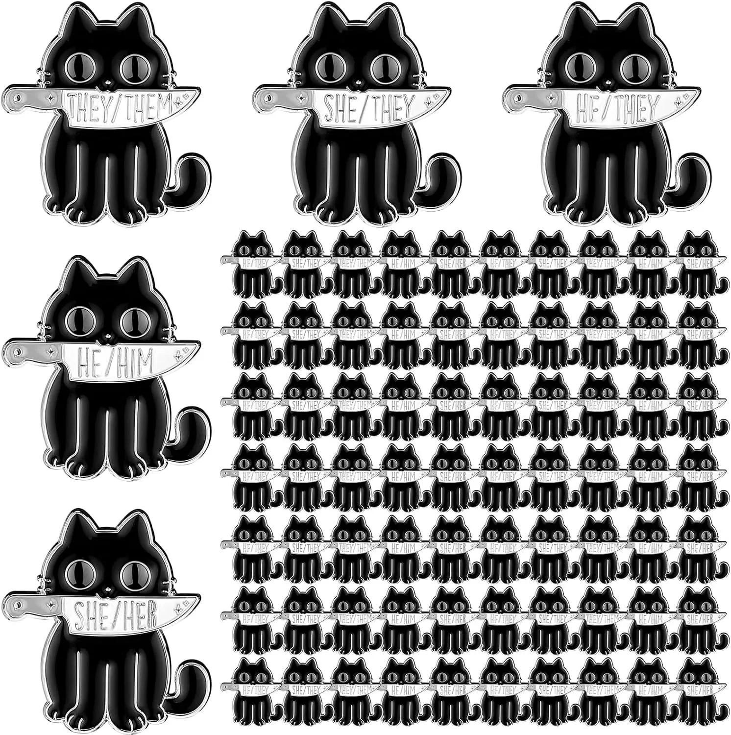 100pcs Lgbtq Pronoun Pin She They/he Him/they Them/she Her/he They Gender Identity Bulk Pin Black Cat with Knife Pride Pins Genderfluid Pin for Pride Parade Daily Wear Backpack Gifts Jacket