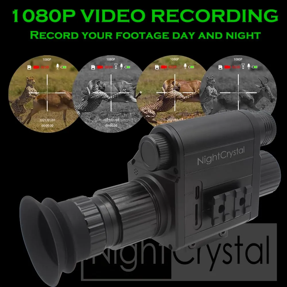 1080p Tactical Hunting Night Vision Scope Video Camera Monocular DVR with Built-in Infrared IR Flashlight OLED HD Screen Display with Adjustable Crosshairs Digital Zoom