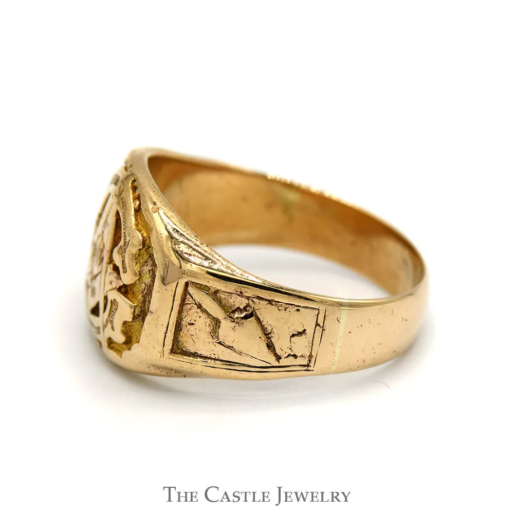 10k Yellow Gold Square & Compass Masonic Ring with Plumb & Trowel Sides