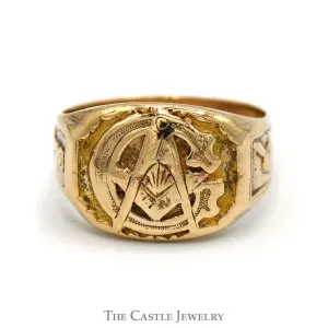 10k Yellow Gold Square & Compass Masonic Ring with Plumb & Trowel Sides