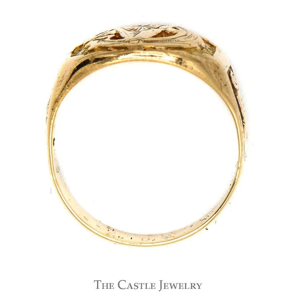 10k Yellow Gold Square & Compass Masonic Ring with Plumb & Trowel Sides
