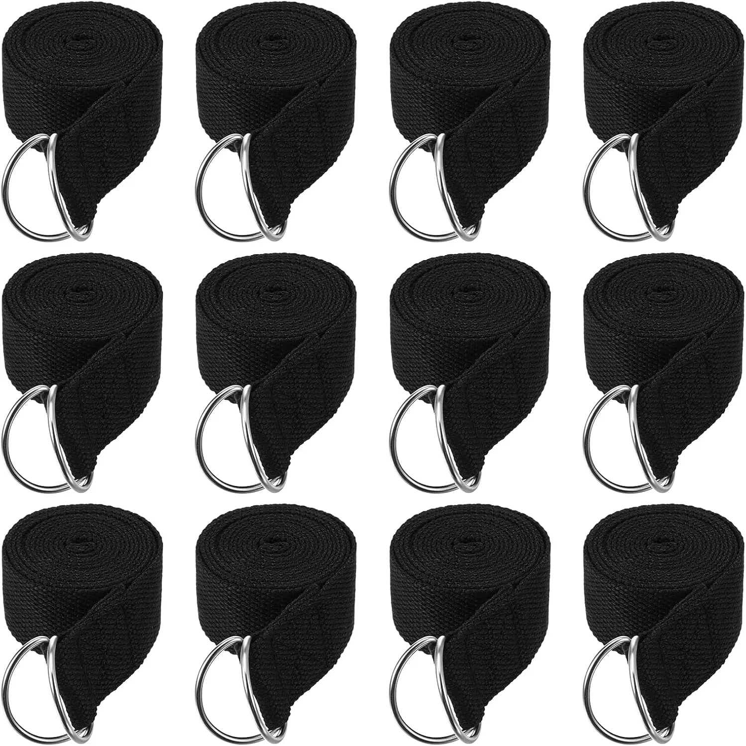 12 Pcs Yoga Strap 6Ft Exercise Stretch Bands for Flexibility with Adjustable Metal D Ring Buckle Loop Stretch Strap Non Elastic Yoga Belt Yoga Exercise Adjustable Straps for Pilates