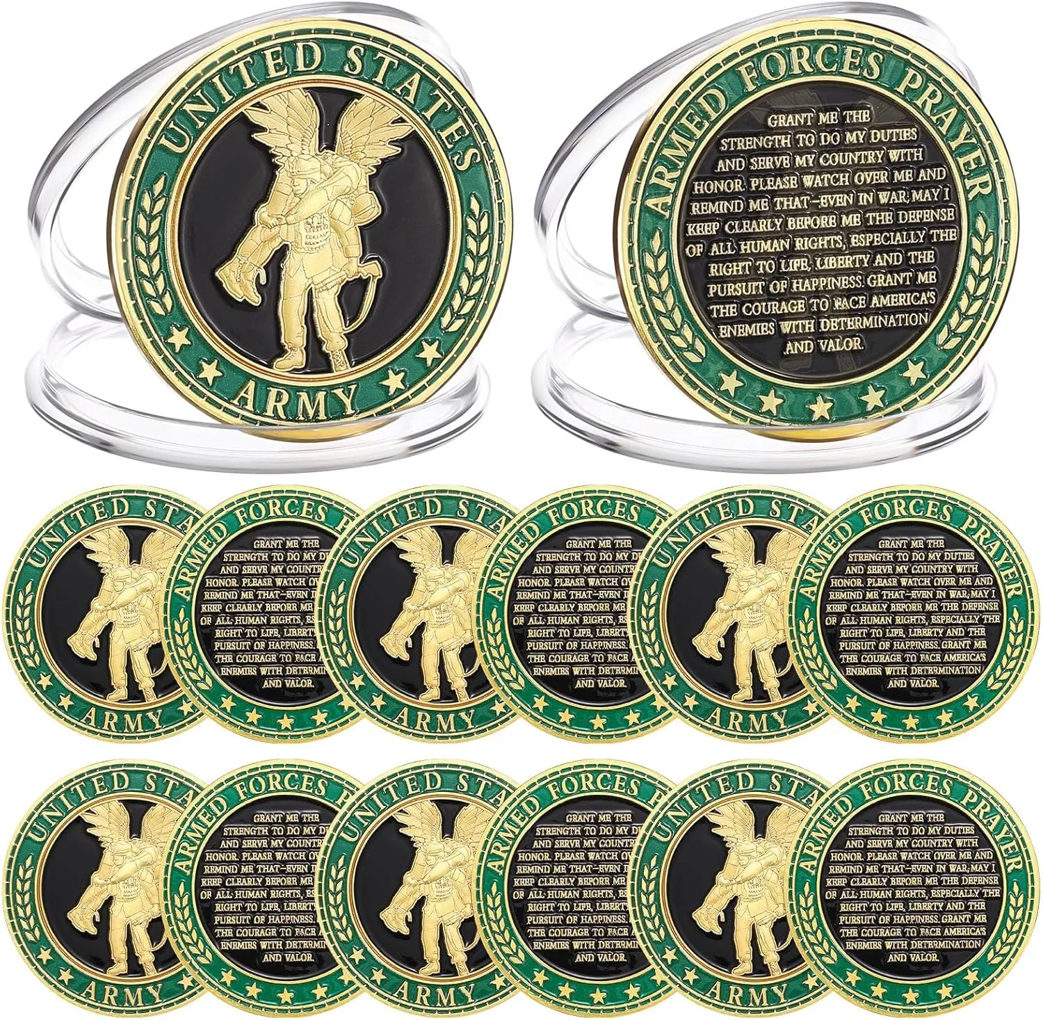 12 Pieces Army Challenge Coins Army Armed Forces Prayer Coins Military Challenge Coins Soldier Creed Challenge Coins Valor Challenge Coins Collectible Gifts for Soldiers Veterans Men Women