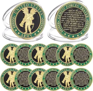 12 Pieces Army Challenge Coins Army Armed Forces Prayer Coins Military Challenge Coins Soldier Creed Challenge Coins Valor Challenge Coins Collectible Gifts for Soldiers Veterans Men Women