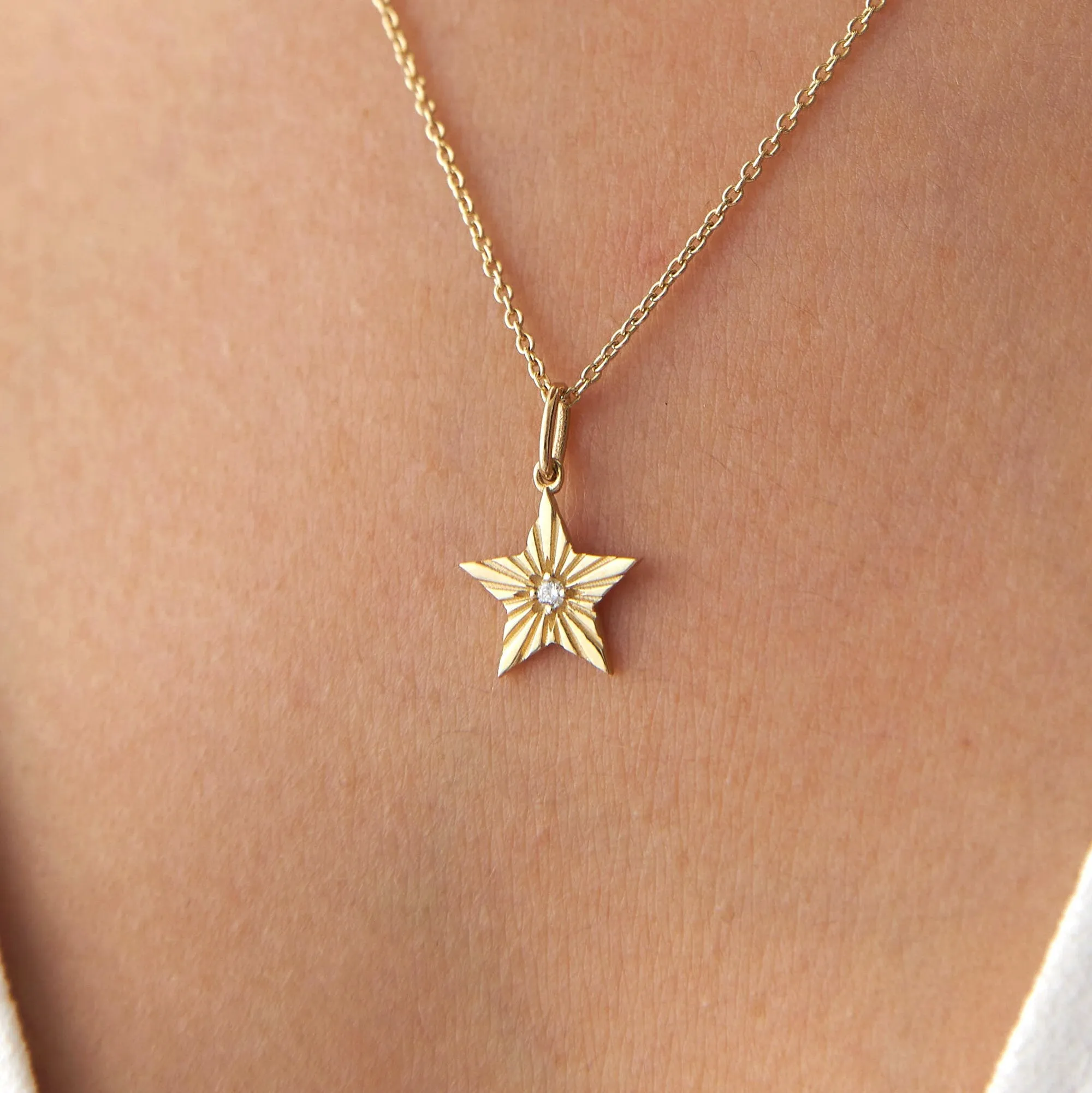 14K Gold Tiny Diamond Starburst Necklace