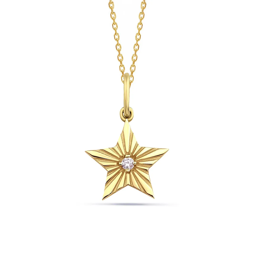 14K Gold Tiny Diamond Starburst Necklace