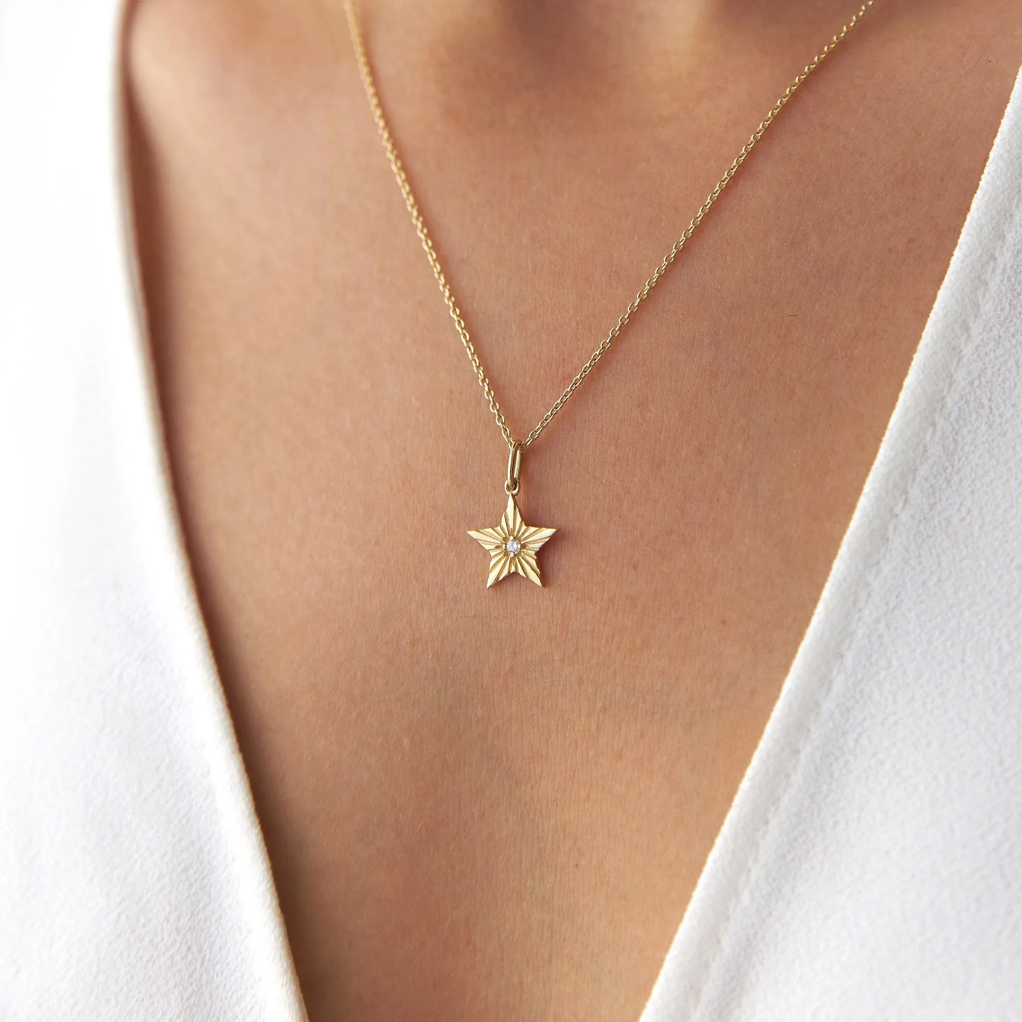 14K Gold Tiny Diamond Starburst Necklace