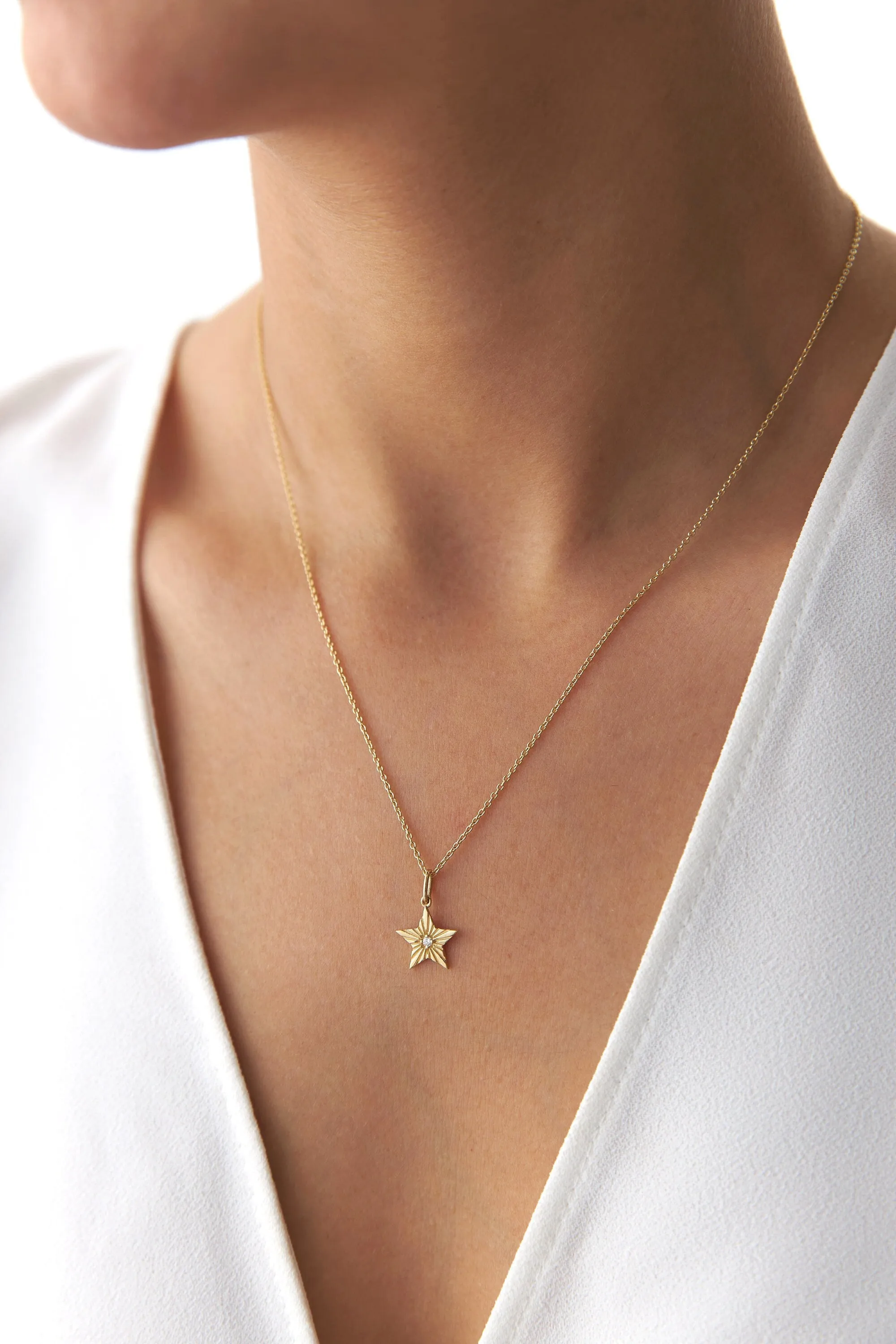 14K Gold Tiny Diamond Starburst Necklace