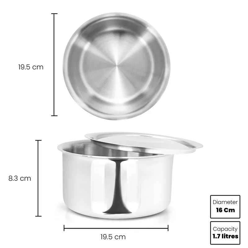 1.7L Allo CookSafe TriPly Tope | Stainless Steel | With Stainless Steel Lid | Induction Friendly | Naturally Non-stick | 16cm