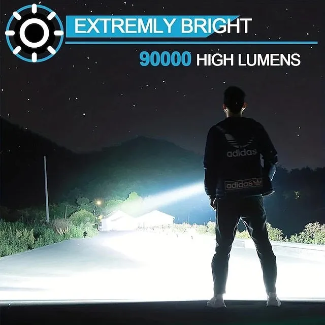 1pc LED Tactical Flashlight 90000 High Lumen, Magnetic Rechargeable Flashlight with COB Work Light, XHP70.2 Super Bright LED, Zoomable, Waterproof, 4 Modes Best LED Flash Lights for Camping, Emergency