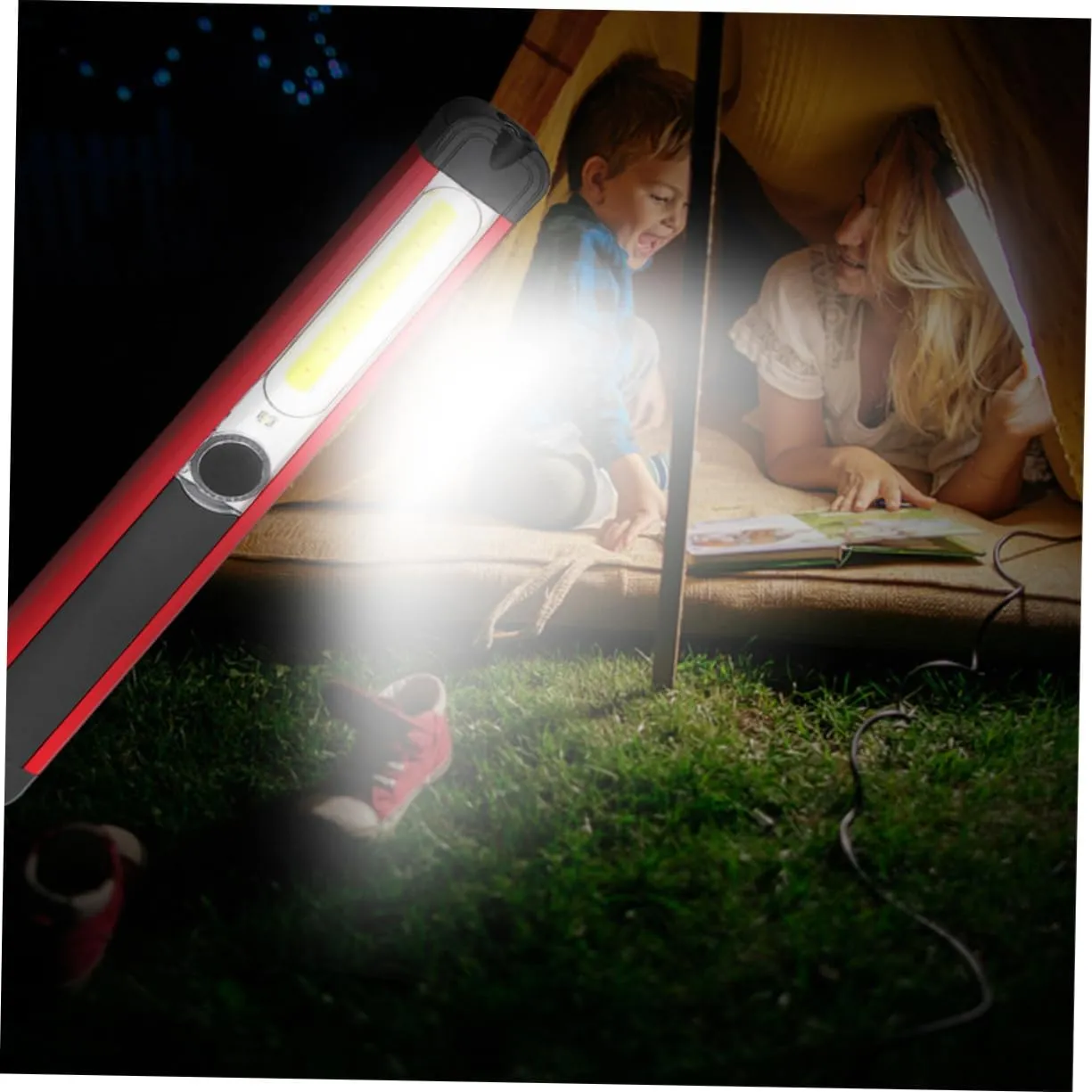 1PC USB Rechargeable Inspection Light Cob Maintenance Flashlight Working Lamp with Lighting Modes for Emergency Roadside Assistance Home Use Red
