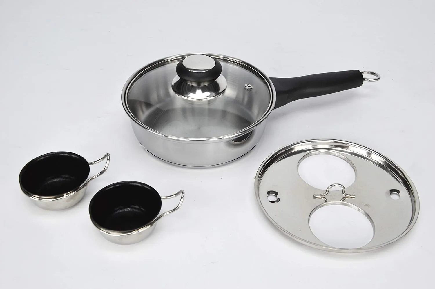 2 Cups Egg Poacher Pan - Stainless Steel Poached Egg Cooker – Perfect Poached Egg Maker – Induction Cooktop Egg Poachers Cookware Set with 2 Nonstick Large PFOA FREE Egg Poacher Cups…