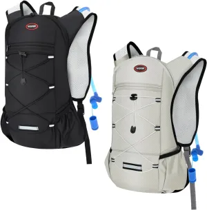 2 Pack Hydration Backpack Pack with 2L Hydration Bladders, TNYSPORT Lightweight Breathable Water Backpack with Multiple Pockets, Reinforced Shoulder Straps for Hiking, Running, Biking