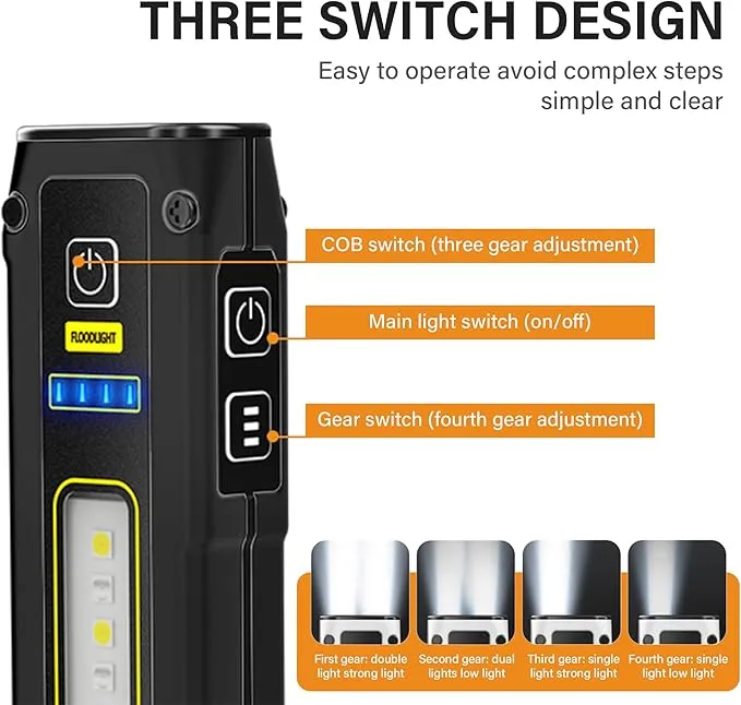 2 Pack Portable Rechargeable LED Work Light, Mini Magnetic Flashlights for Mechanics with COB Sidelight, Small Multi-use Waterproof Super Bright Car Repair Emergency Trouble Light