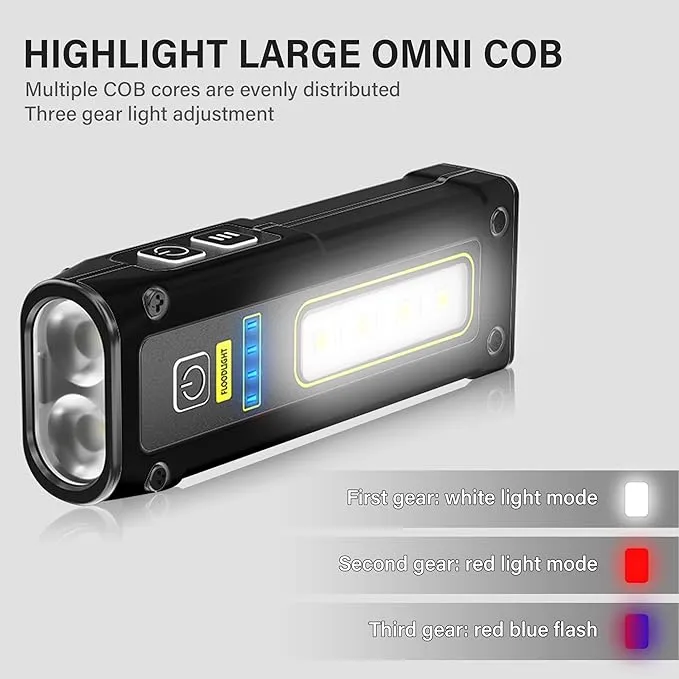 2 Pack Portable Rechargeable LED Work Light, Mini Magnetic Flashlights for Mechanics with COB Sidelight, Small Multi-use Waterproof Super Bright Car Repair Emergency Trouble Light