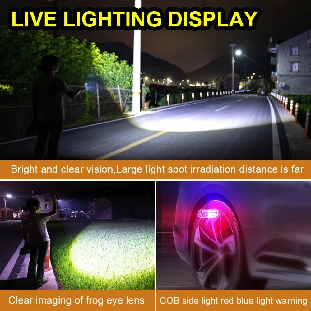 2 Pack Portable Rechargeable LED Work Light, Mini Magnetic Flashlights for Mechanics with COB Sidelight, Small Multi-use Waterproof Super Bright Car Repair Emergency Trouble Light