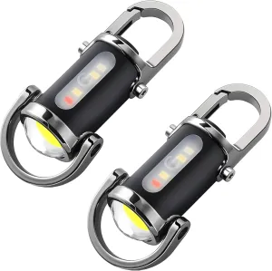 2 Pack Rechargeable Keychain Flashlights, 800 Lumens EDC Mini Flashlights, COB Keychain Work Light Flashlights 7 Light Modes, Bright Mini Keychain Light for Walking, Searching and Hiking