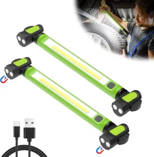 2 Pack Work Light, 3000LM Mechanic Work Light, 5200mAh Rechargeable LED Work Light Bar, Portable Cordless Underhood Magnetic Work Lights with Hooks for Inspection Workshop Emergency