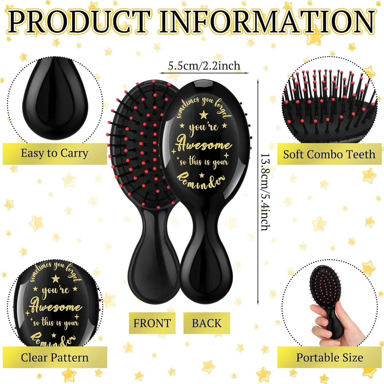 20 Pcs Inspirational Mini Hair Brush Bulk Inspirational Gifts for Women Sometimes You Forget You're Awesome Mother's Day Appreciation Gift for Teacher Graduate Coworker Employee(Black)