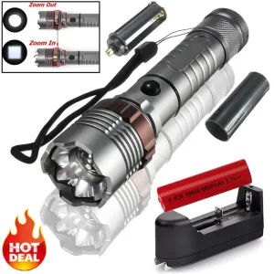20000LM Tactical T6 LED 5Modes Zoomable Flashlight Torch 18650 Charger Waterproof Elfeland 7 Modes Red / Blue Army Green 35NE7