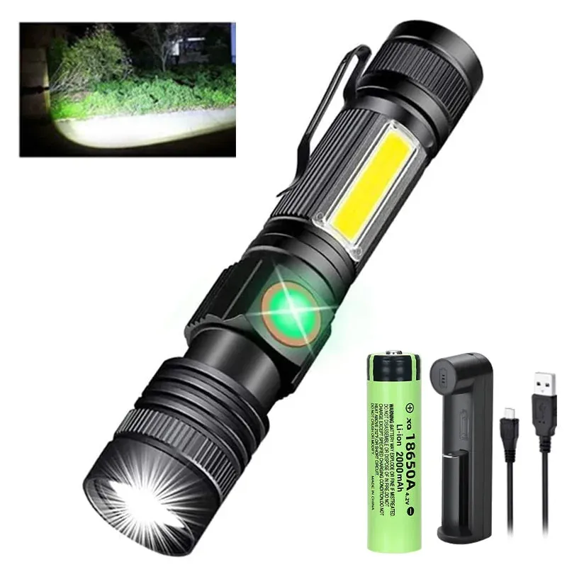 2000lm Ultra Bright USB Rechargeable LED Flashlight for Camping, Working, Emergency, Tactical Use