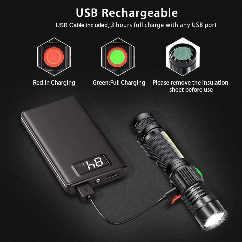 2000lm Ultra Bright USB Rechargeable LED Flashlight for Camping, Working, Emergency, Tactical Use