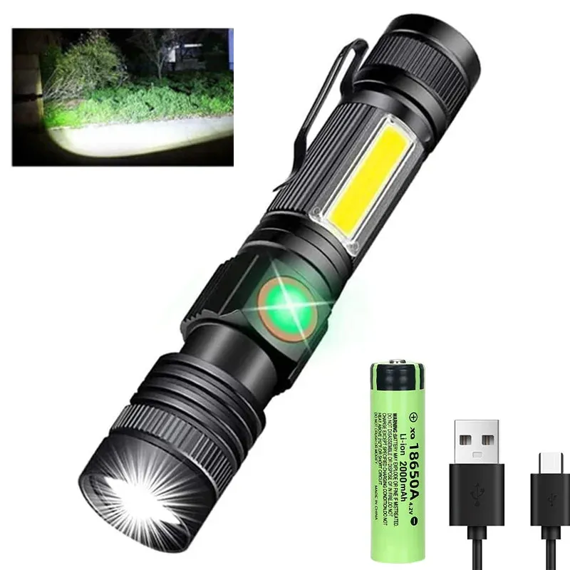 2000lm Ultra Bright USB Rechargeable LED Flashlight for Camping, Working, Emergency, Tactical Use