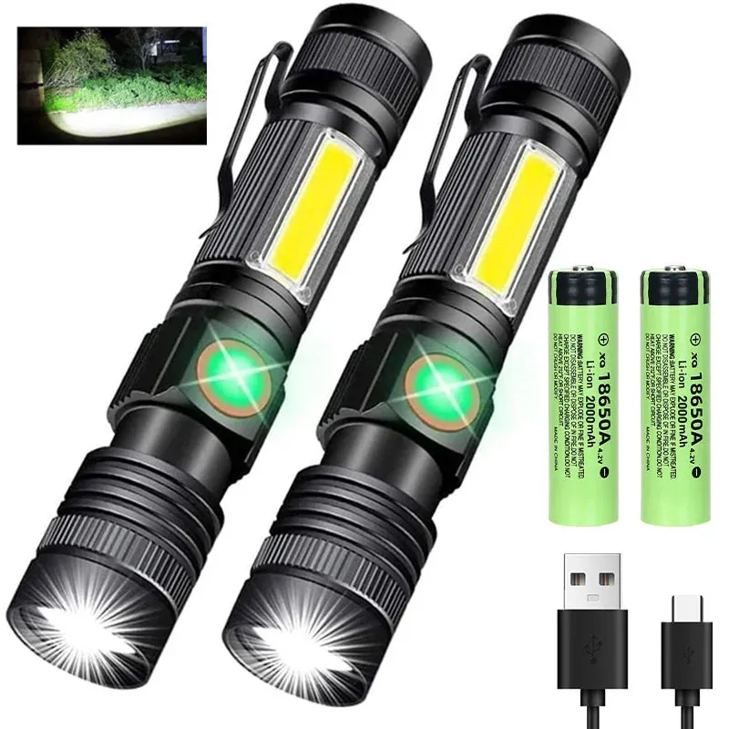 2000lm Ultra Bright USB Rechargeable LED Flashlight for Camping, Working, Emergency, Tactical Use