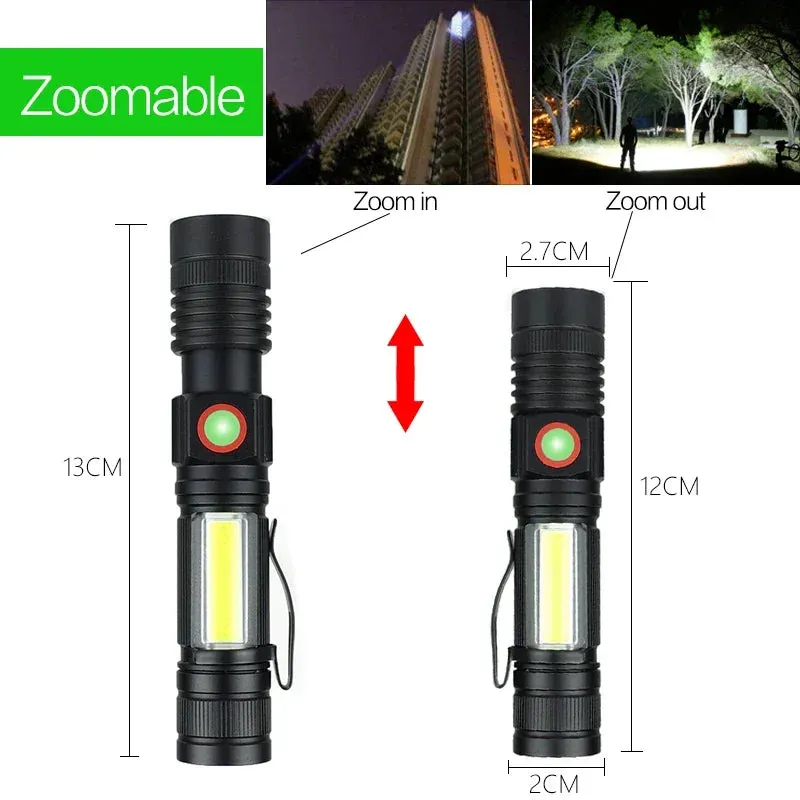 2000lm Ultra Bright USB Rechargeable LED Flashlight for Camping, Working, Emergency, Tactical Use