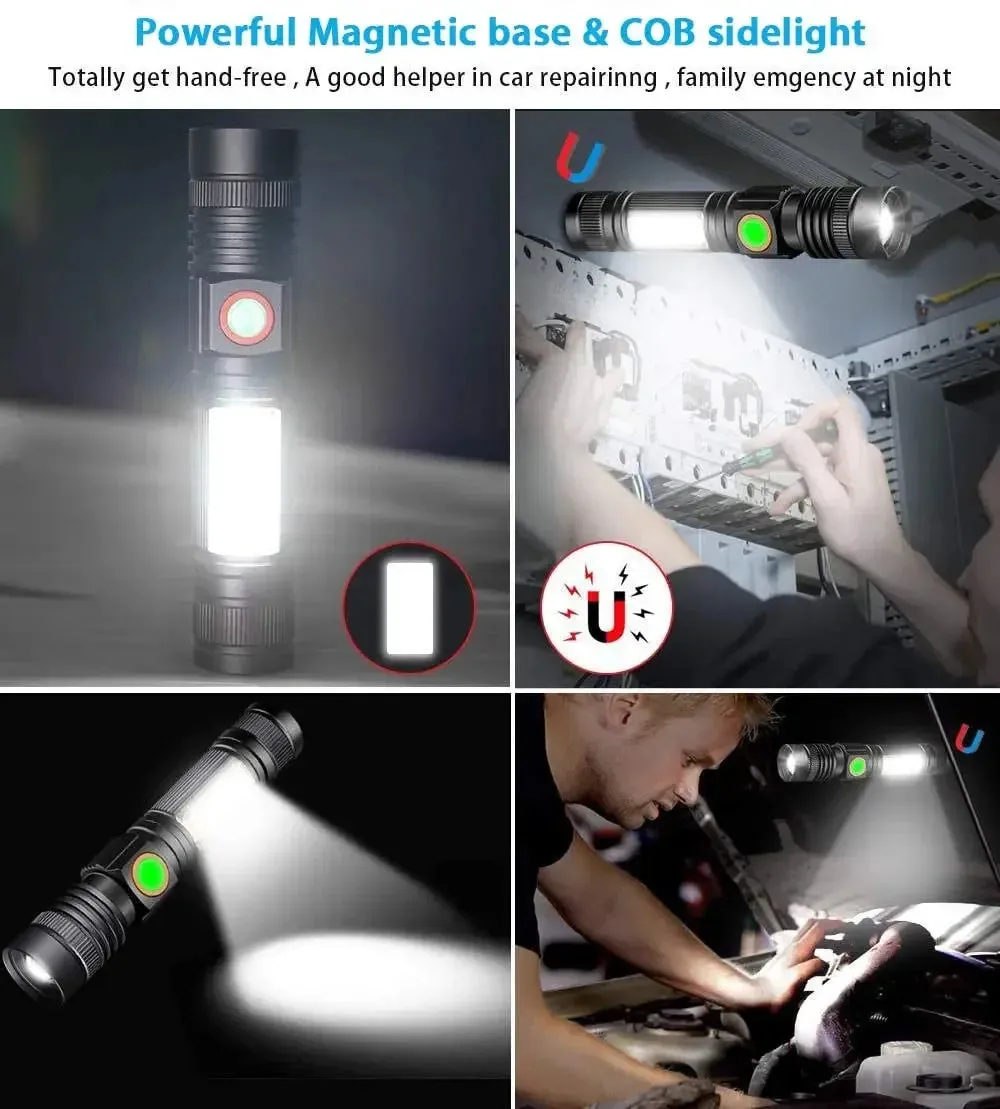 2000lm Ultra Bright USB Rechargeable LED Flashlight for Camping, Working, Emergency, Tactical Use