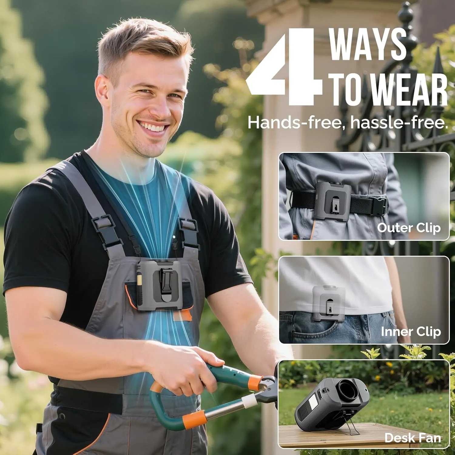 2025 AI Portable Waist Fan, 5 Speeds 16000 RPM Powerful & 40H Runtime Clip-On Wearable Shirt Belt Fan with Light, 10000mAh Rechargeable Hands-Free Hanging Neck Fan for Outdoor Jobsite Camping Travel