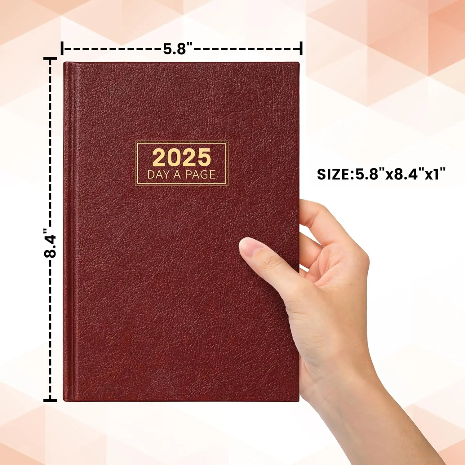 2025 Daily Planner - One Page Per Day, Jan-Dec 2025, A5 Day Planner, 5.8" x 8.4", Red