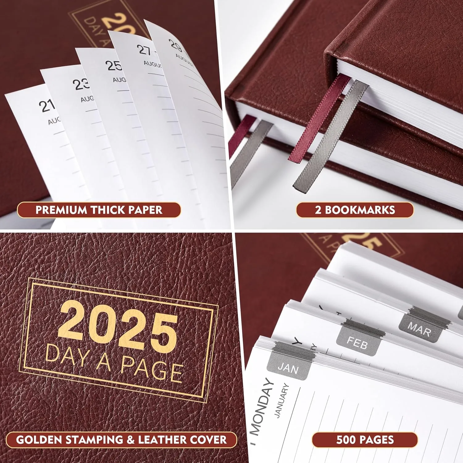 2025 Daily Planner - One Page Per Day, Jan-Dec 2025, A5 Day Planner, 5.8" x 8.4", Red