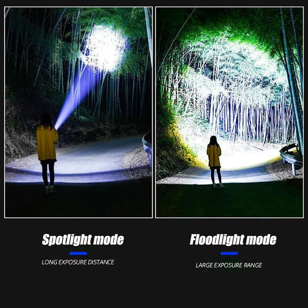2025 Latest 3000 Watt Dual Light Source White and Yellow Laser Super Bright Flashlight Tactical Aluminum Flashlight Emergency Spotlight