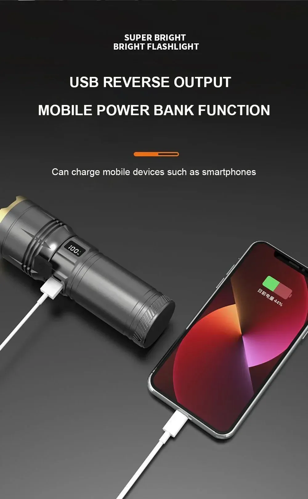 2025 Latest 3000 Watt Dual Light Source White and Yellow Laser Super Bright Flashlight Tactical Aluminum Flashlight Emergency Spotlight