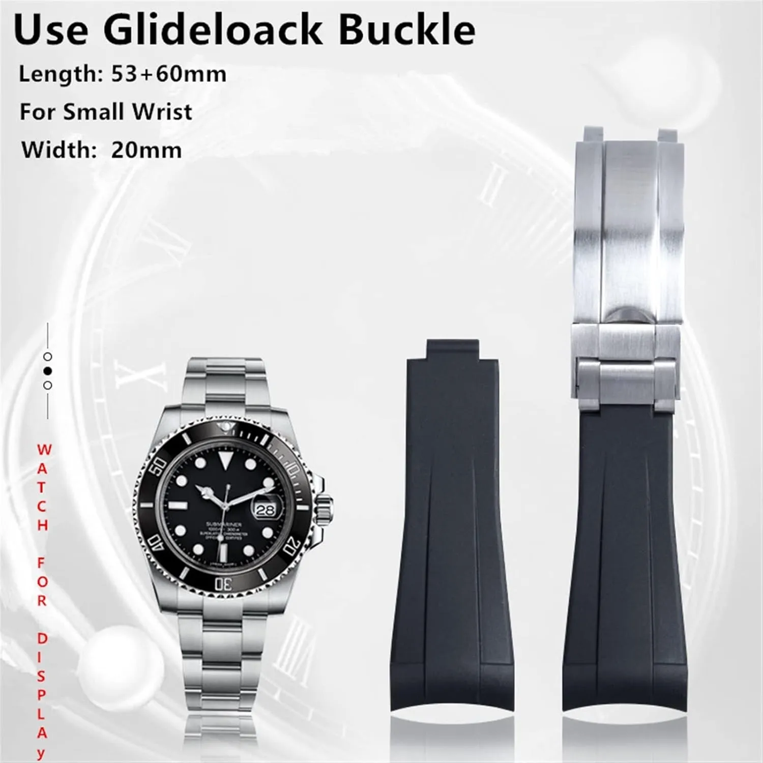 20mm rubber strap with adjustable folding buckle Rolex Submariner strap bracelet