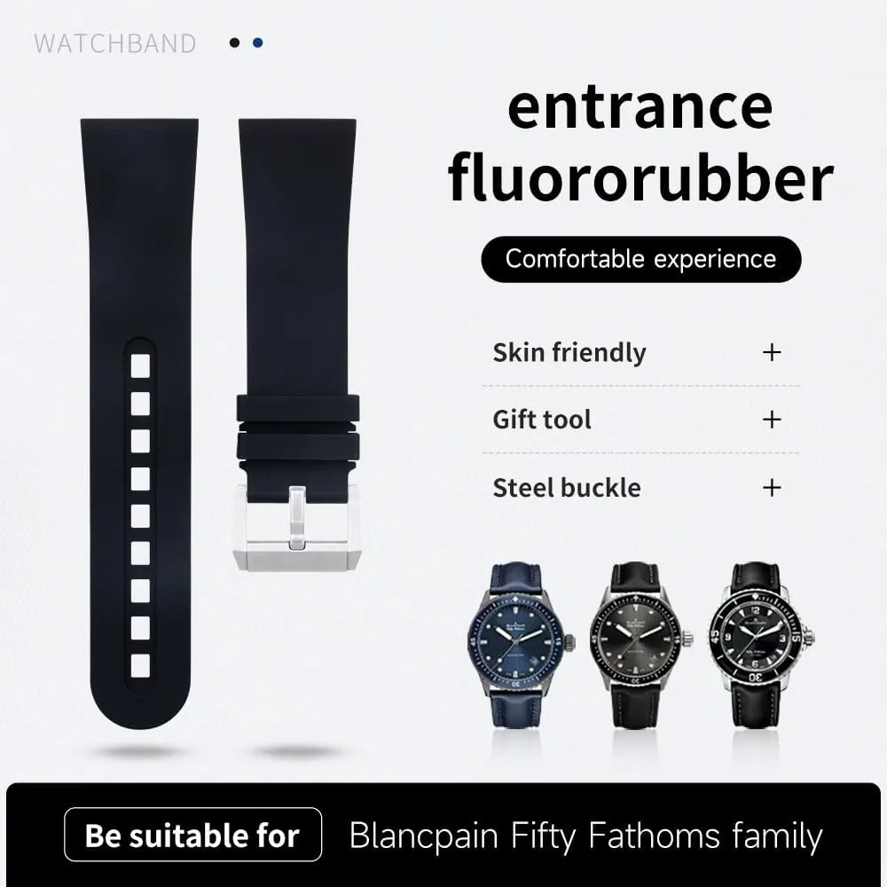 23.0Mm Fluorous Rubber Soft Watch Band for Blancpain Strap Fifty Fathoms 5000 5015 Black Watch Belt Bracelets Replacement Watch Strap