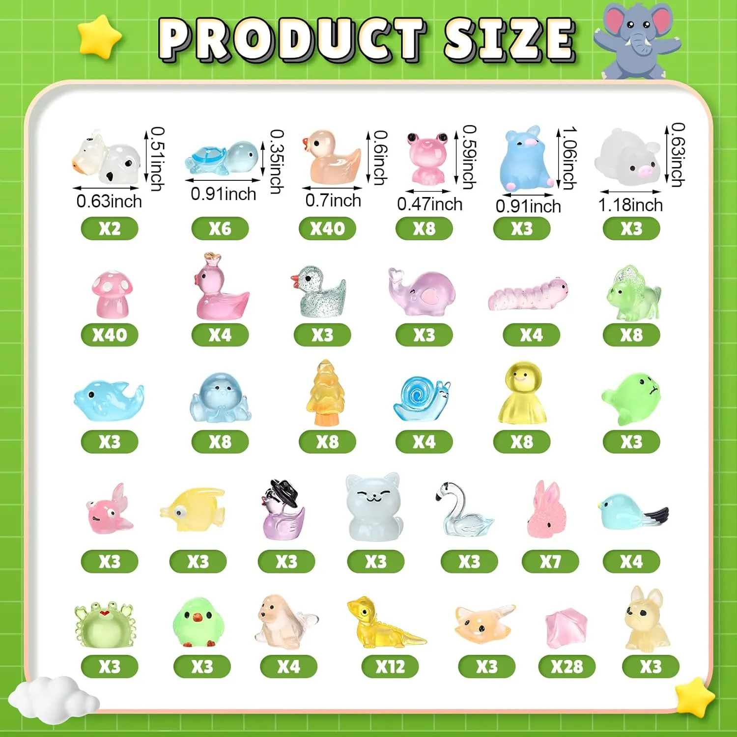 240 Pcs Mini Resin Animals Tiny Resin Animals Bulk Glow in The Dark Miniature Figures for Micro Garden Landscape Ornaments Dollhouse Crafts Accessories(Various Style)