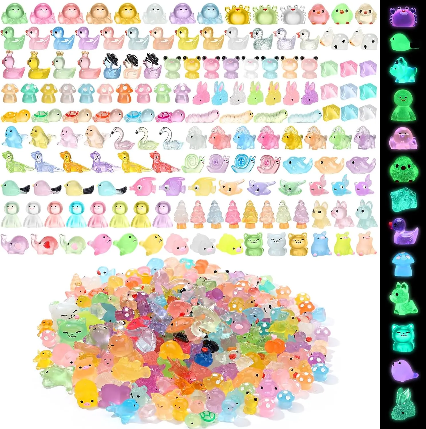 240 Pcs Mini Resin Animals Tiny Resin Animals Bulk Glow in The Dark Miniature Figures for Micro Garden Landscape Ornaments Dollhouse Crafts Accessories(Various Style)
