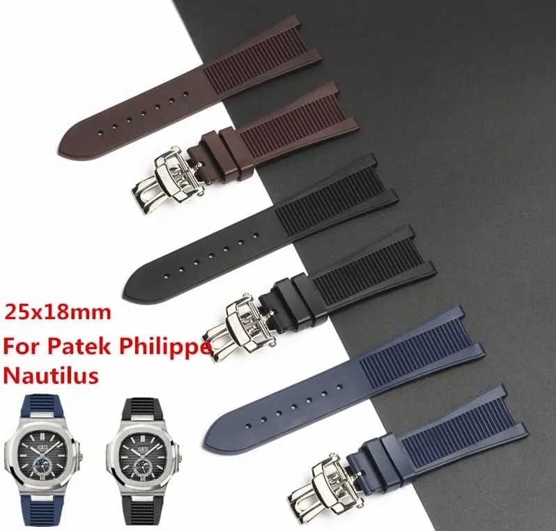 25mm Rubber Silicone Watch Strap Folding Buckle Watchbands for PATEK Philippe Strap Nautilus Series Watchband