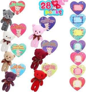 28 packs of Valentine's Day love card plush teddy bears, with a party gift heart box, children's Valentine's Day gifts, Valentine's Day classroom exchange party gifts, game prizes, and carnival gifts